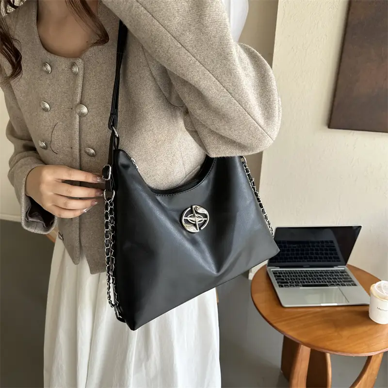 Women's Silver Shoulder Bag with Button Front 2023 Winter — feature 15