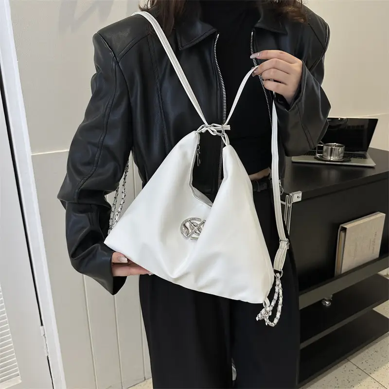 Women's Silver Shoulder Bag with Button Front 2023 Winter — feature 22
