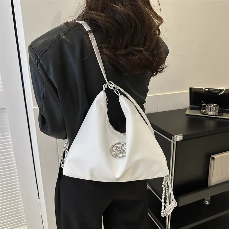 Women's Silver Shoulder Bag with Button Front 2023 Winter — feature 23