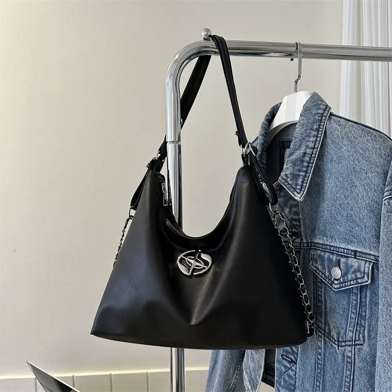 Women's Silver Shoulder Bag with Button Front 2023 Winter — feature 27