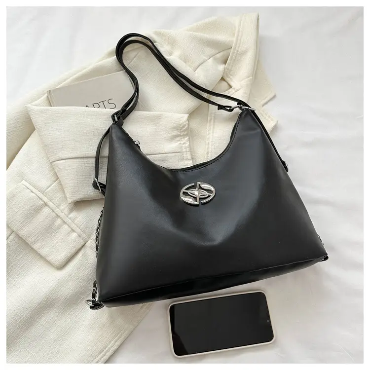 Women's Silver Shoulder Bag with Button Front 2023 Winter — feature 9
