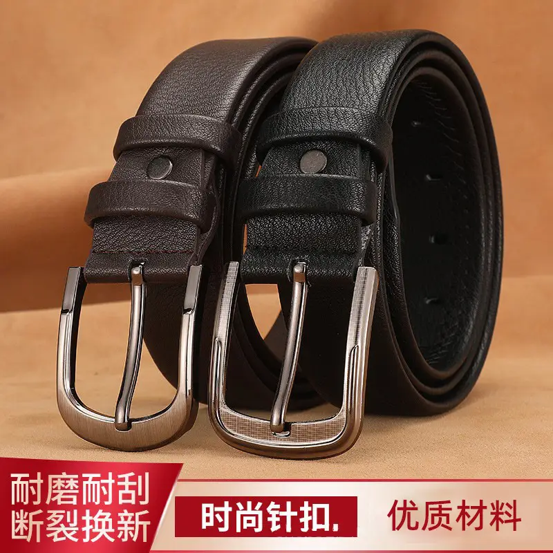 Men's Black Leather Belt with Silver Buckle