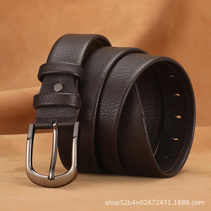 Men's Black Leather Belt with Silver Buckle