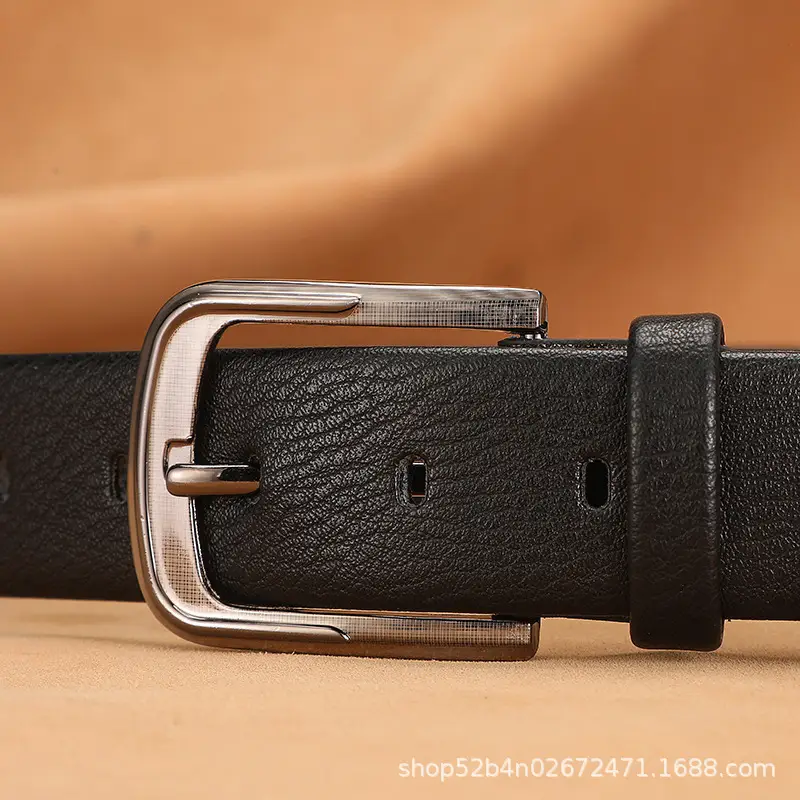 Men's Black Leather Belt with Silver Buckle