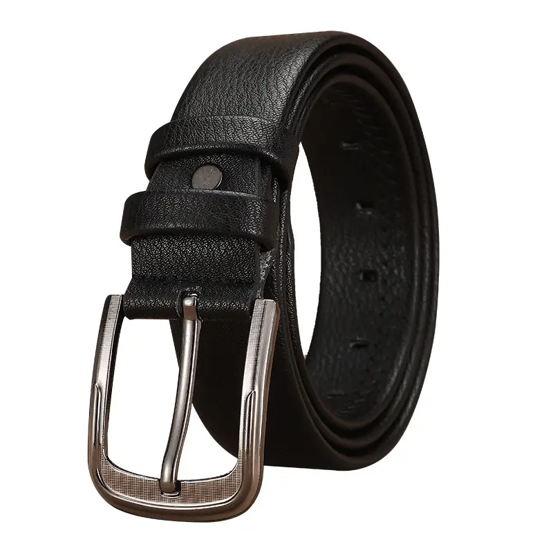 Men's Black Leather Belt with Silver Buckle