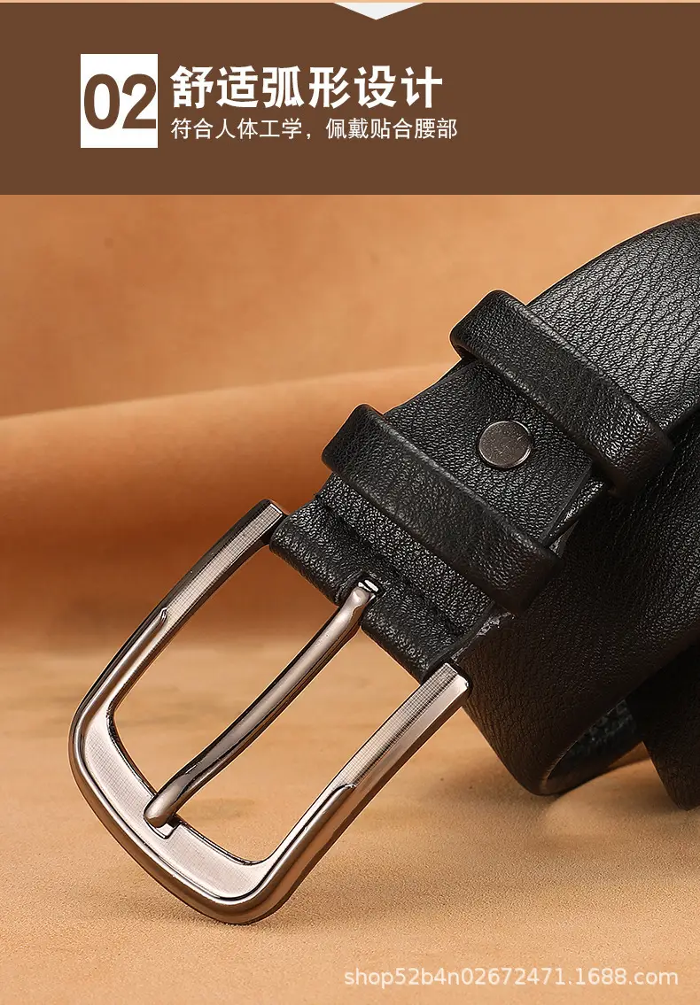 Men's Black Leather Belt with Silver Buckle — feature 10