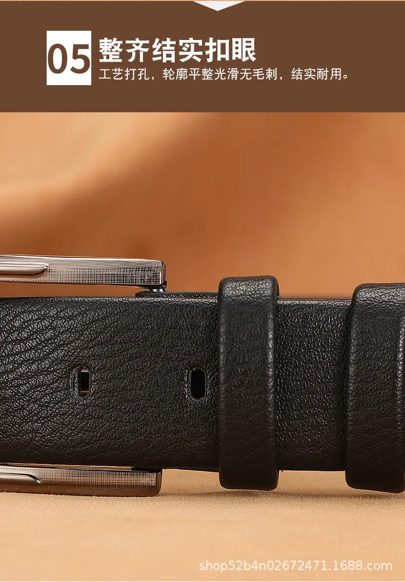 Men's Black Leather Belt with Silver Buckle — feature 13