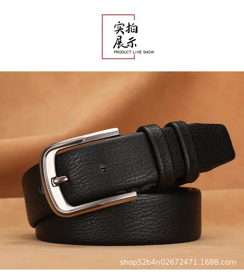 Men's Black Leather Belt with Silver Buckle — feature 15