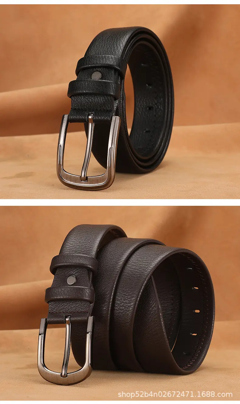 Men's Black Leather Belt with Silver Buckle — feature 16