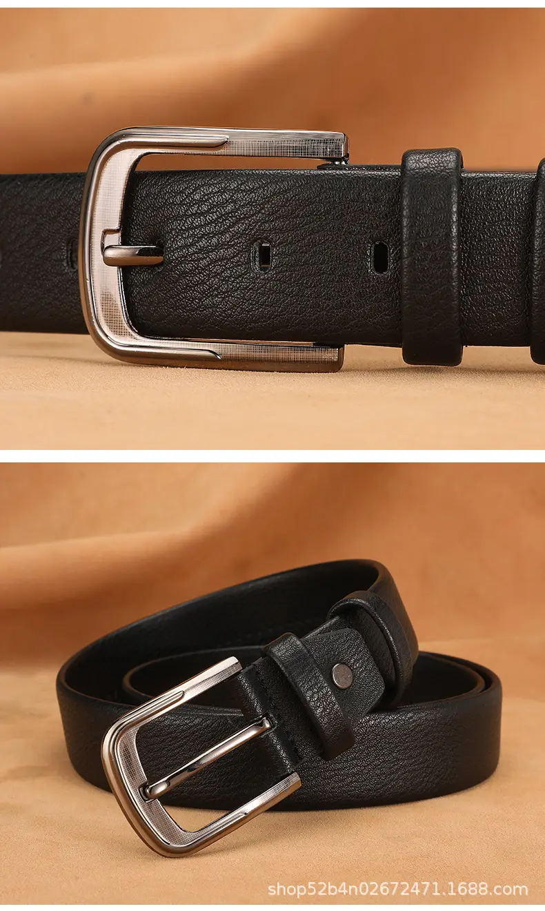 Men's Black Leather Belt with Silver Buckle — feature 17