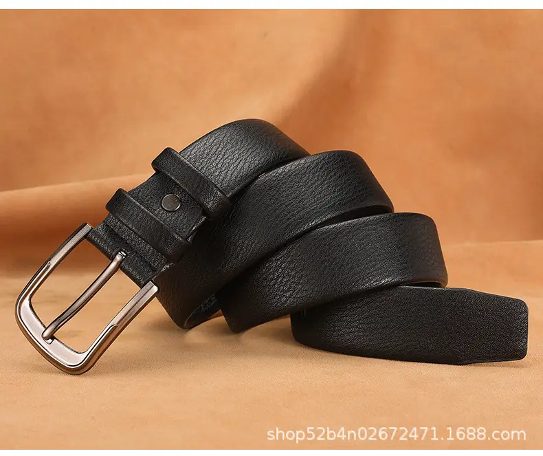 Men's Black Leather Belt with Silver Buckle — feature 18