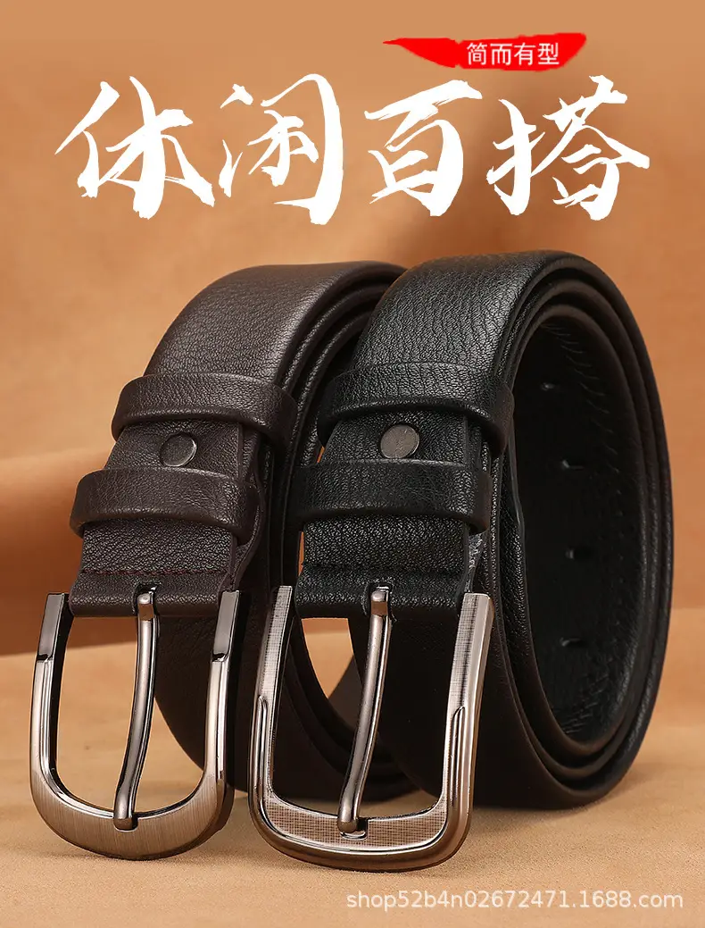 Men's Black Leather Belt with Silver Buckle — feature 3