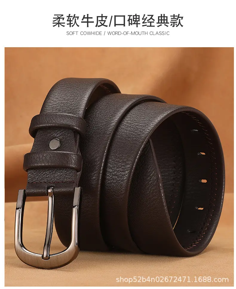 Men's Black Leather Belt with Silver Buckle — feature 4