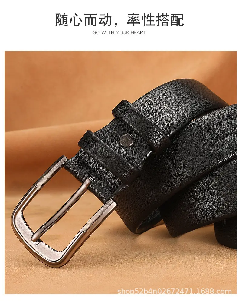 Men's Black Leather Belt with Silver Buckle — feature 5