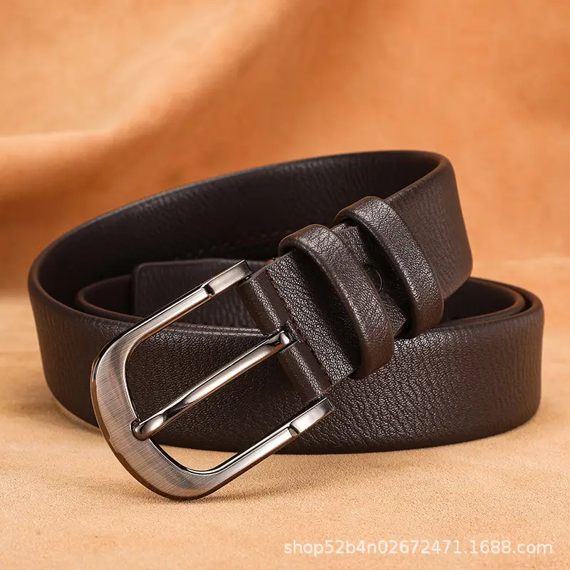 Men's Black Leather Belt with Silver Buckle