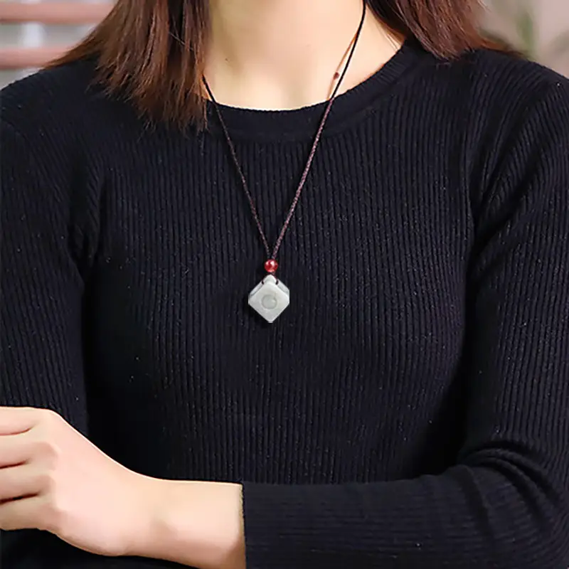 White Jade Flower Pendant with Red Stone - Image 4