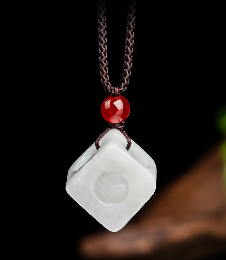 White Jade Flower Pendant with Red Stone — feature 2