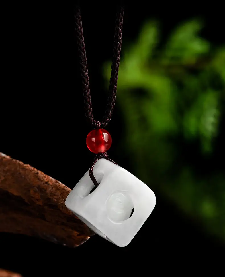 White Jade Flower Pendant with Red Stone — feature 4