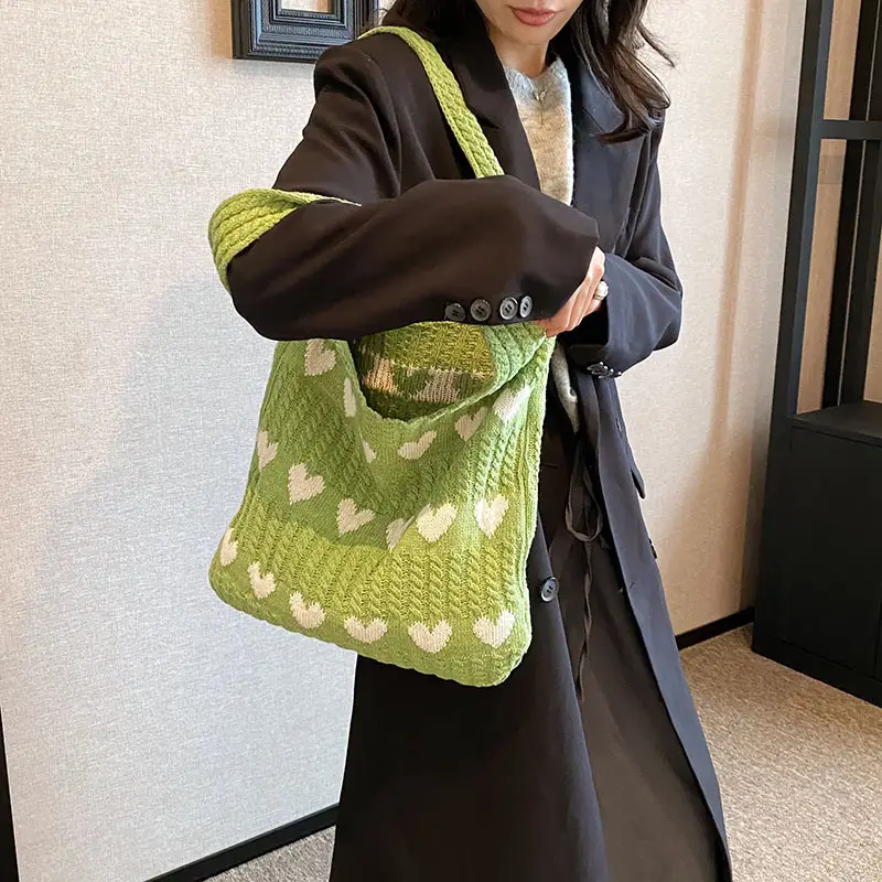 Knitted Heart-Shaped Shoulder Bag for Women Large Capacity - Image 8