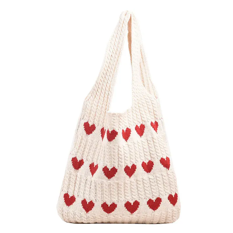 Knitted Heart-Shaped Shoulder Bag for Women Large Capacity - Image 9