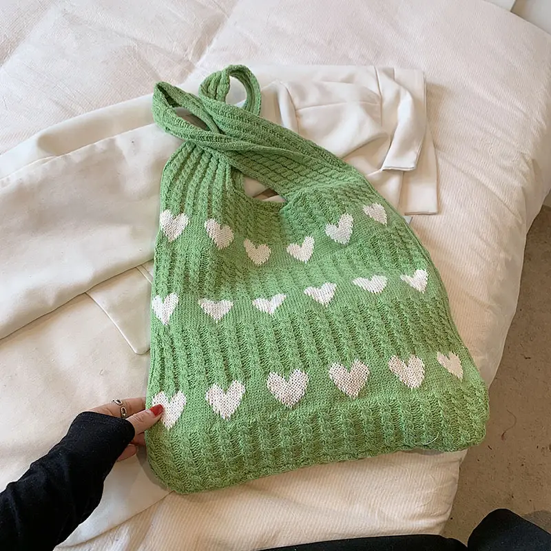 Knitted Heart-Shaped Shoulder Bag for Women Large Capacity - Image 3