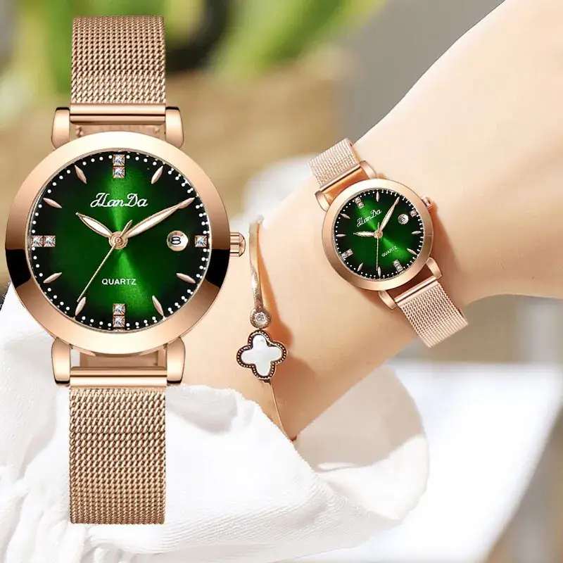 Women's Rose Gold Quartz Watch with Metle Strap - Image 8