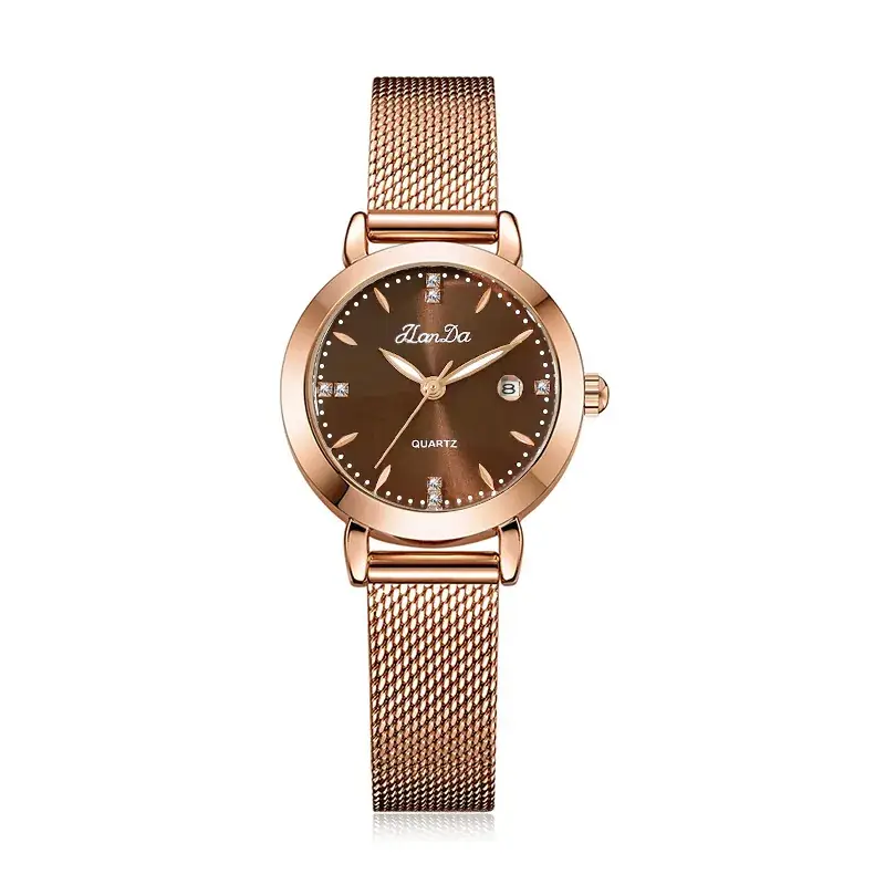 Women's Rose Gold Quartz Watch with Metle Strap - Image 10