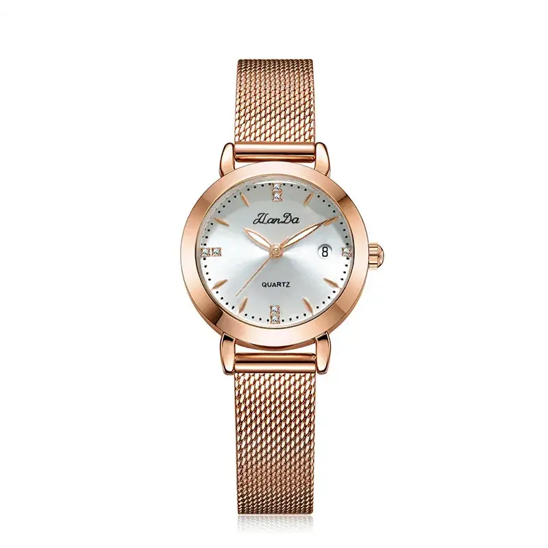 Women's Rose Gold Quartz Watch with Metle Strap - Image 3