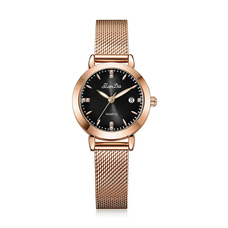 Women's Rose Gold Quartz Watch with Metle Strap - Image 4