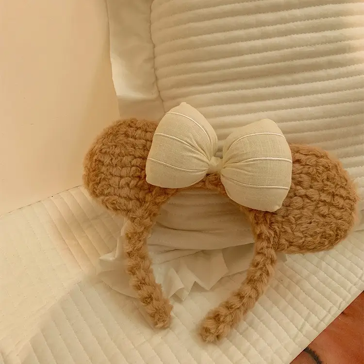 Plush Bow Bear Ear Headband for Women Winter Cute - Image 6