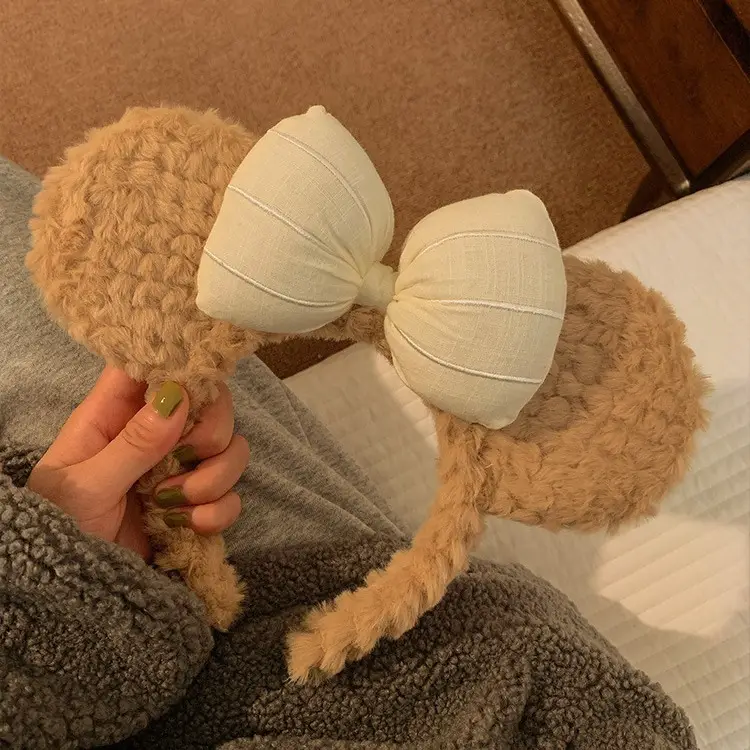Plush Bow Bear Ear Headband for Women Winter Cute - Image 7
