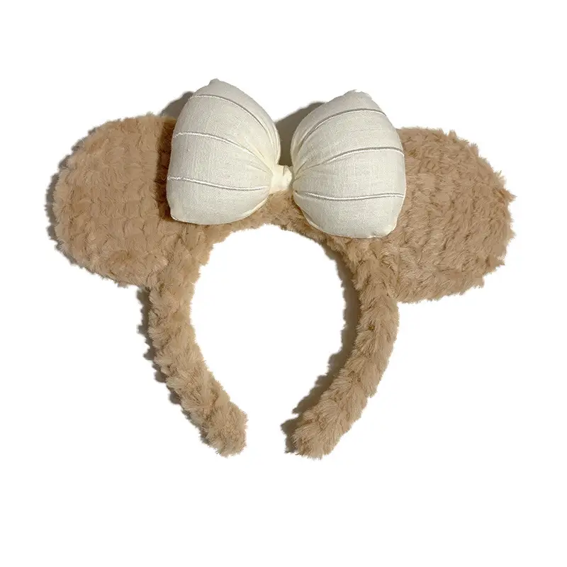 Plush Bow Bear Ear Headband for Women Winter Cute - Image 9