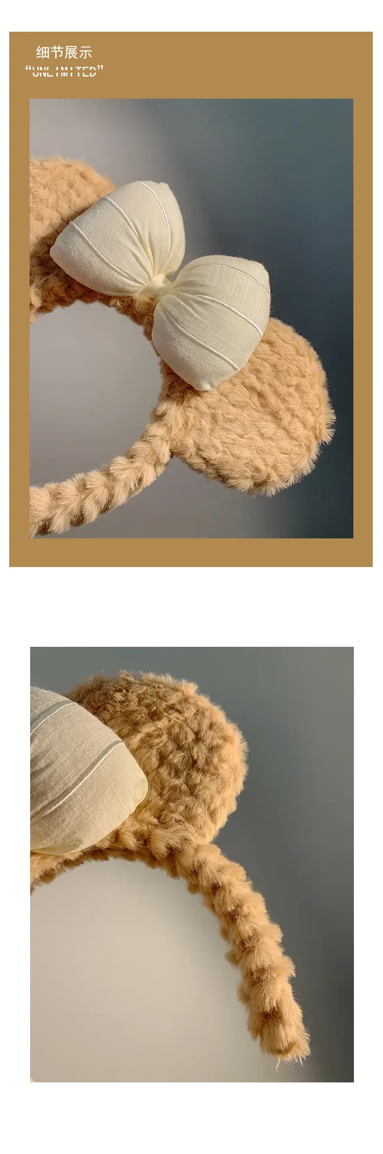Plush Bow Bear Ear Headband for Women Winter Cute — feature 3