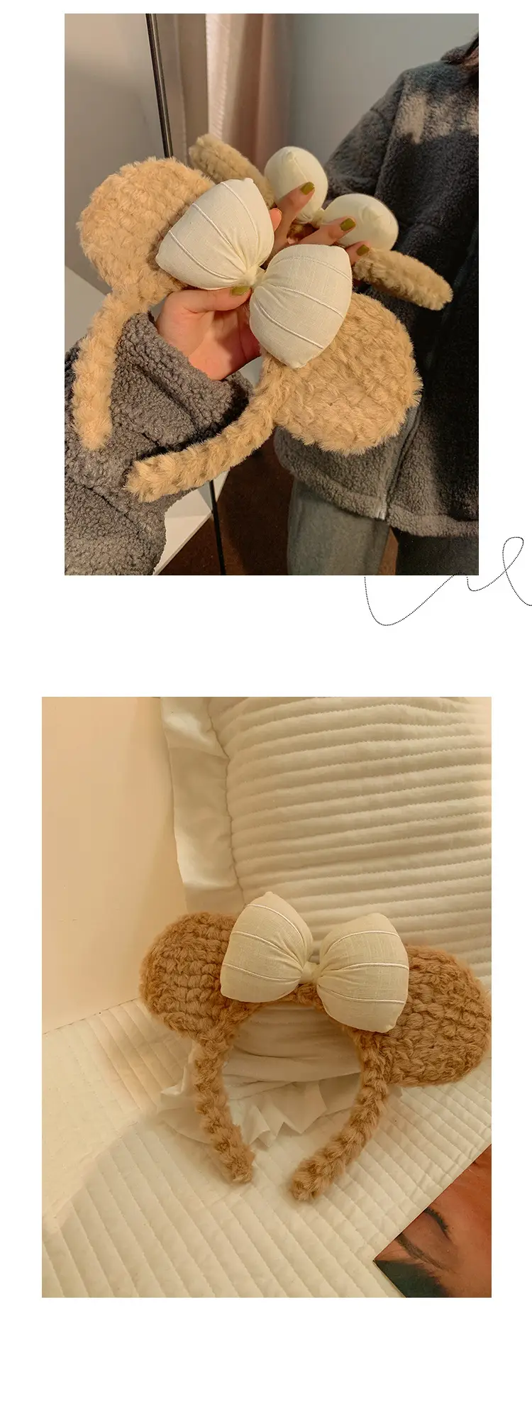 Plush Bow Bear Ear Headband for Women Winter Cute — feature 4