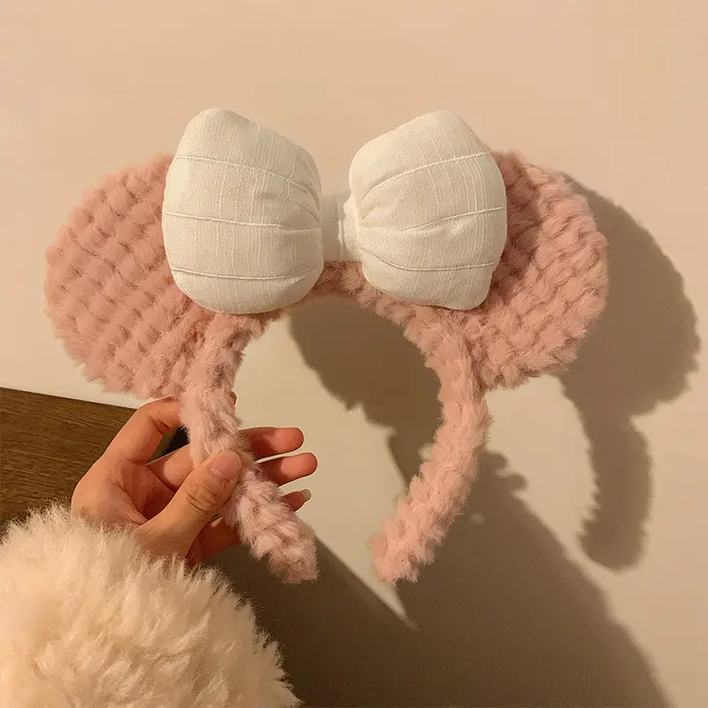 Plush Bow Bear Ear Headband for Women Winter Cute - Image 2