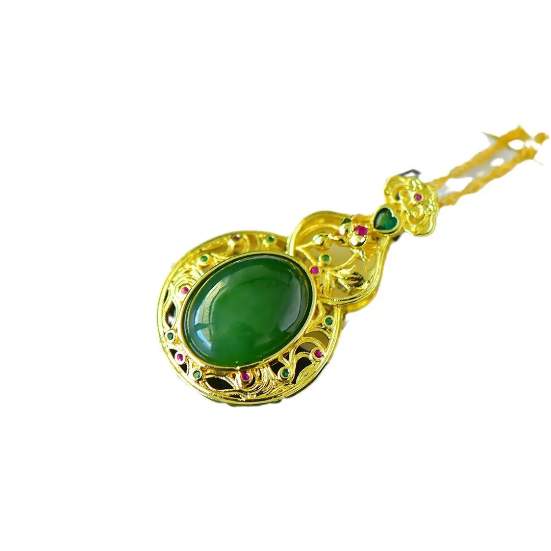 Hetian Jade Jasper Pendant Gold Plated Green - Image 5