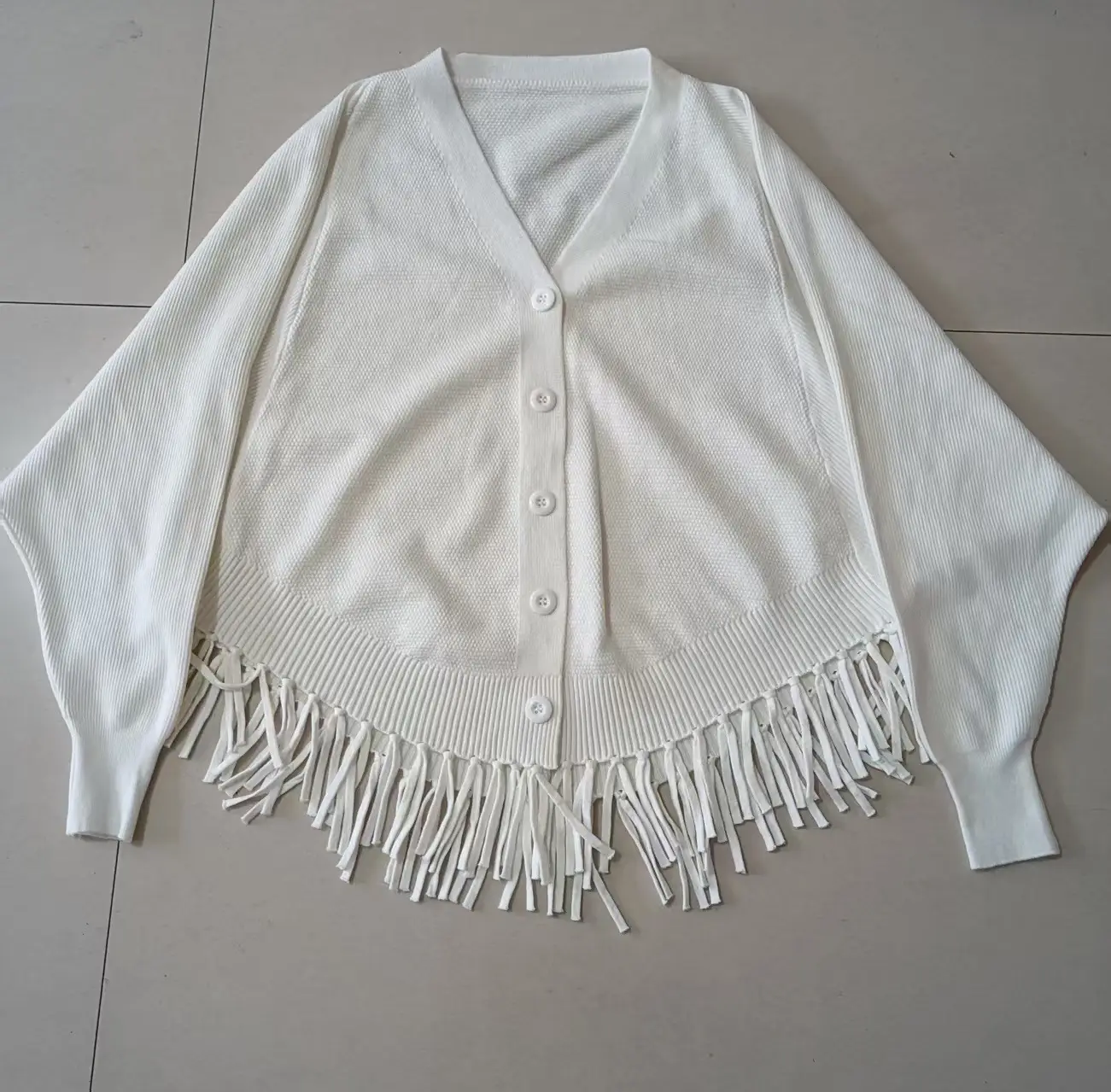 Women Green Tassel Knit Cardigan Jacket Bat Sleeve V-Neck - Image 8