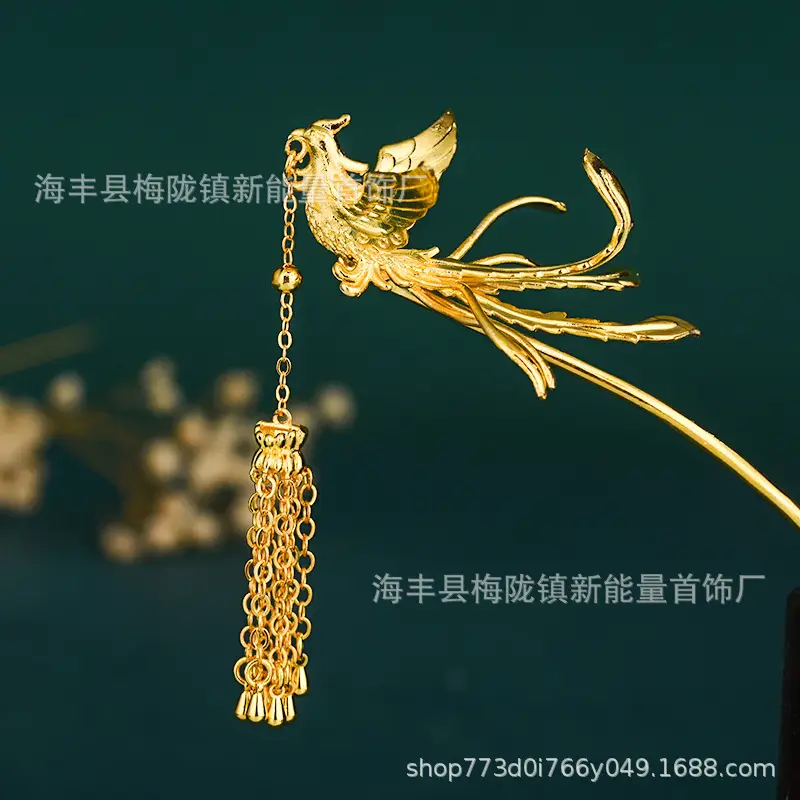 Three-Gold Phoenix Hairpin for Weddings & Gifting - Image 3