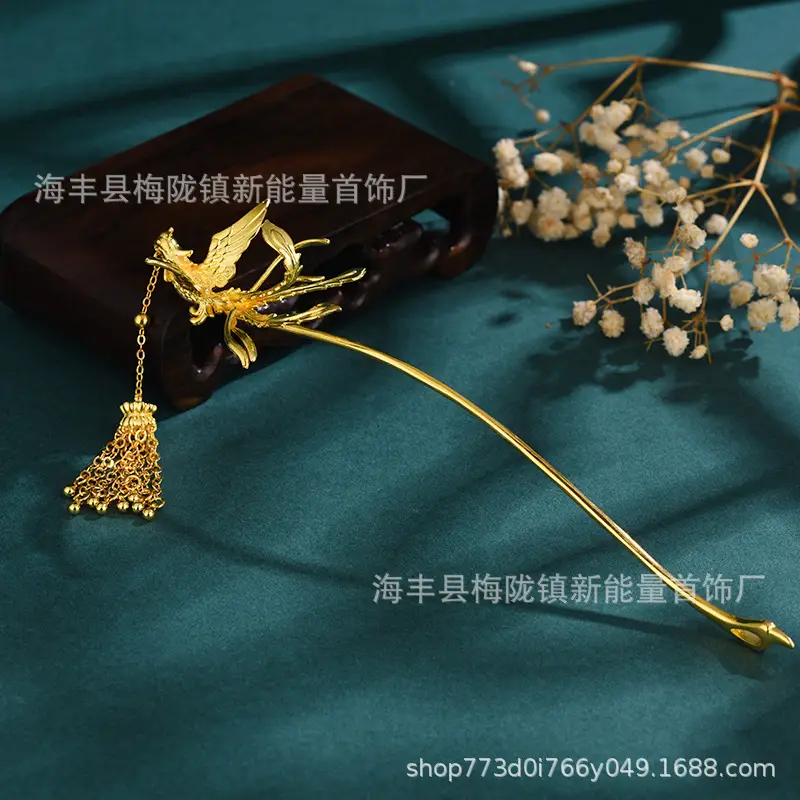 Three-Gold Phoenix Hairpin for Weddings & Gifting - Image 4