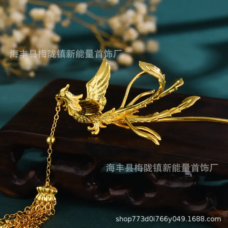Three-Gold Phoenix Hairpin for Weddings & Gifting - Image 5