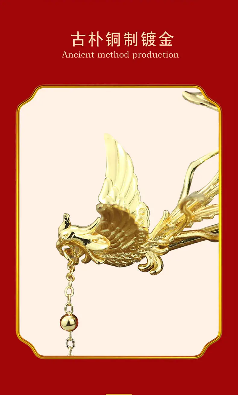 Three-Gold Phoenix Hairpin for Weddings & Gifting — feature 6