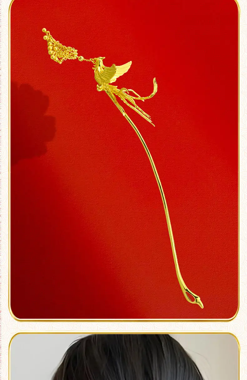 Three-Gold Phoenix Hairpin for Weddings & Gifting — feature 8