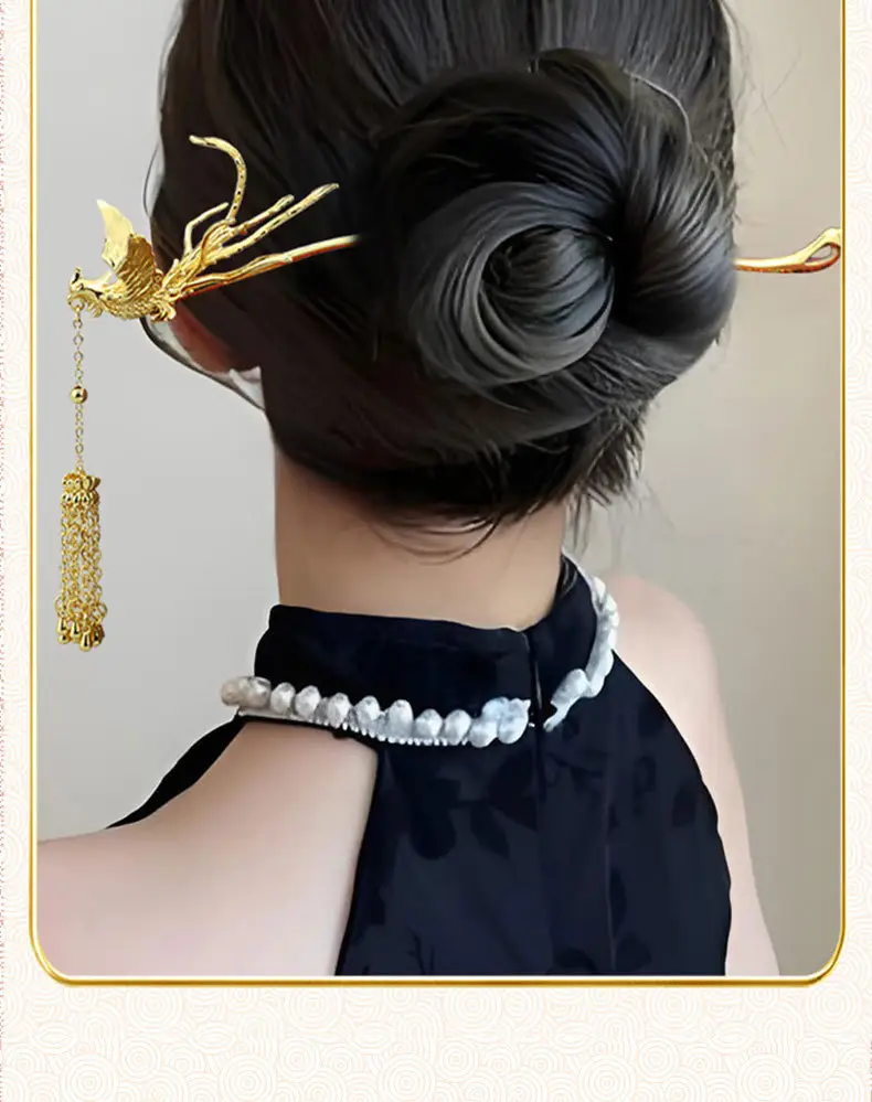 Three-Gold Phoenix Hairpin for Weddings & Gifting — feature 9