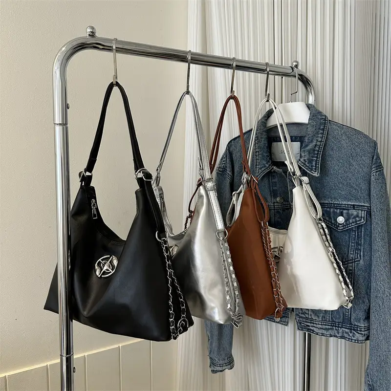White Leather Shoulder Bag with Logo - Image 8