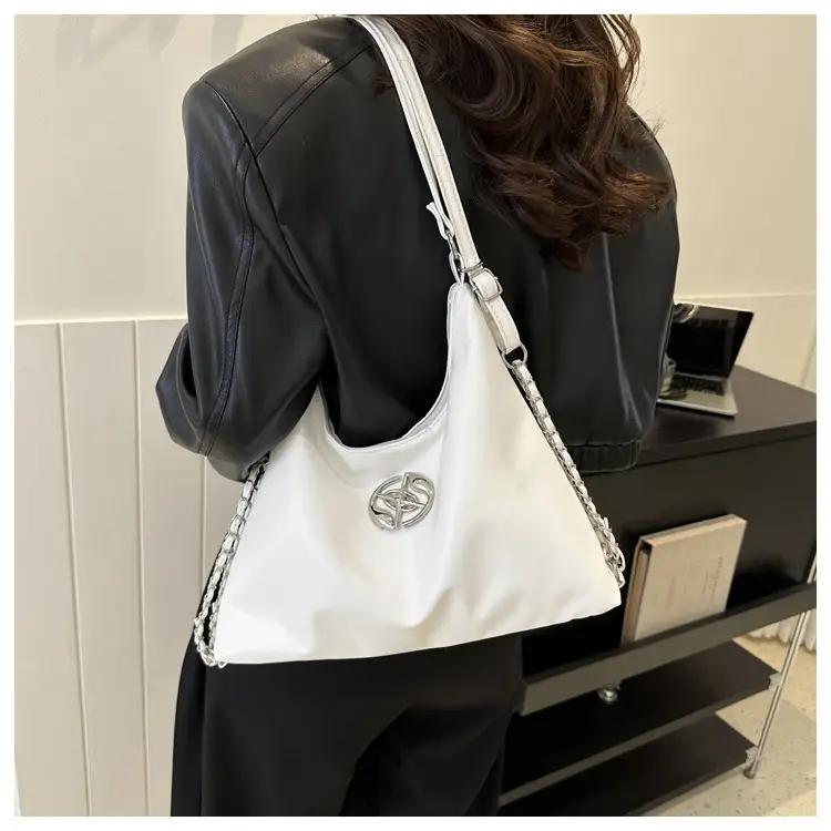 White Leather Shoulder Bag with Logo — feature 15