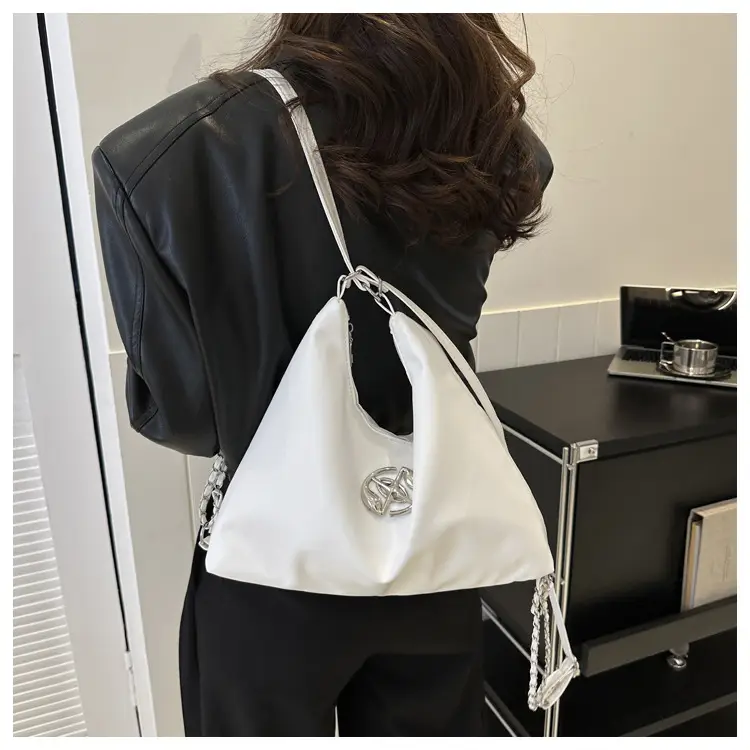 White Leather Shoulder Bag with Logo — feature 16