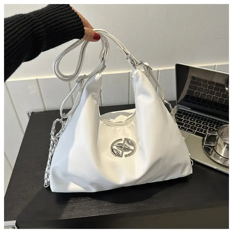White Leather Shoulder Bag with Logo — feature 20