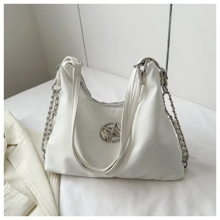 White Leather Shoulder Bag with Logo — feature 24