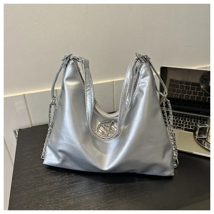 White Leather Shoulder Bag with Logo - Image 3