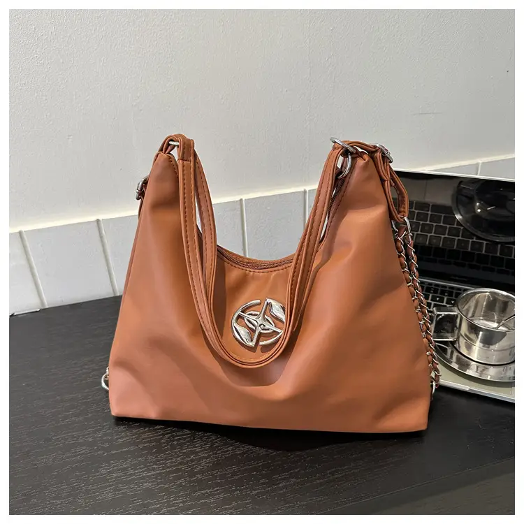 White Leather Shoulder Bag with Logo - Image 4
